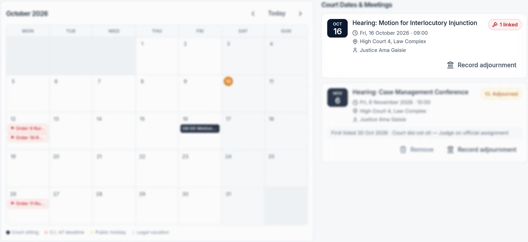 The Docket360 court calendar